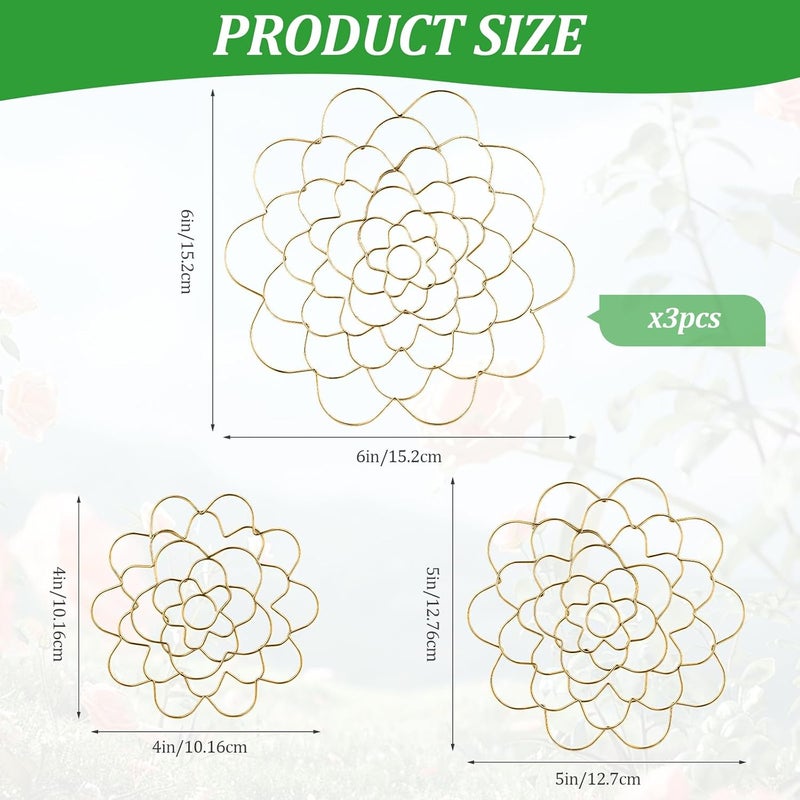 hurifeng 3Pcs Flower Arrangement Holder Set- Stainless Steel Floral Grid Organizer - Wire Frog Insert for Vases Bouquets DIY Home Decor(Gold) - Image 2